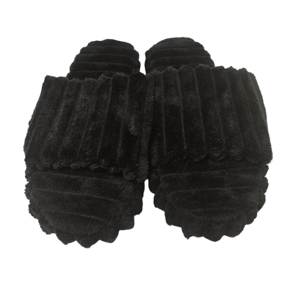 Isotoner Womens Black Chenille Ribbed Slide Slippers Size 7.5-8 US NWOT
